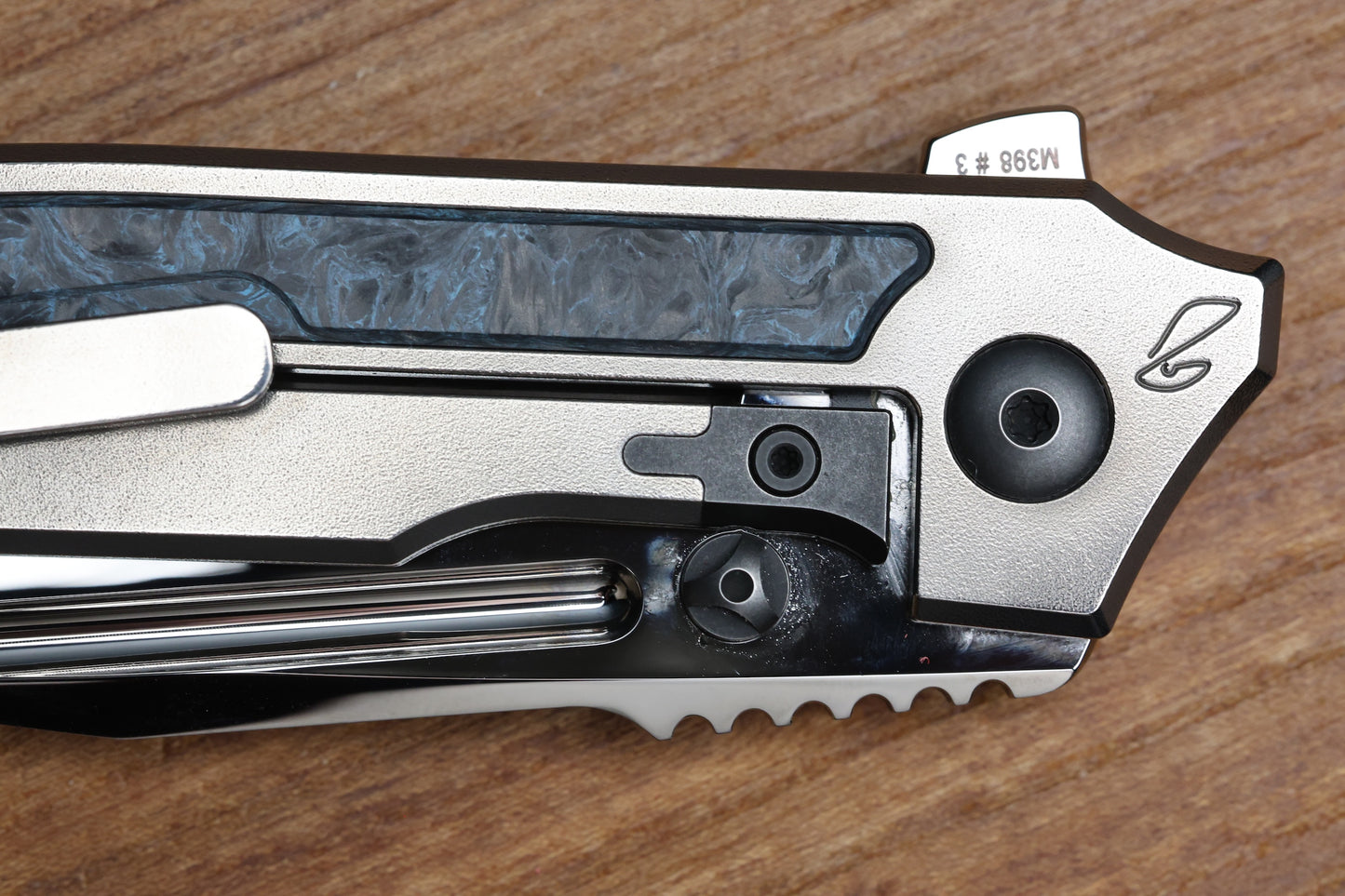 CUSTOM KNIFE FACTORY SNAFU LARGE PETER RASSENTI INTEGRAL TI HANDLE CARBON FIBER INLAYS MIRROR POLISH M398