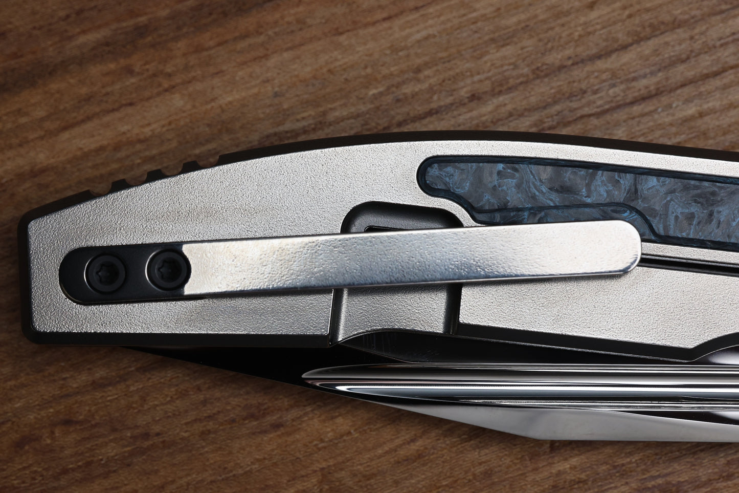 CUSTOM KNIFE FACTORY SNAFU LARGE PETER RASSENTI INTEGRAL TI HANDLE CARBON FIBER INLAYS MIRROR POLISH M398