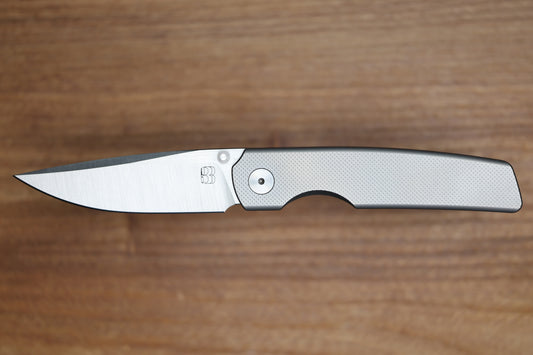 BERG BLADES SWEENEY V2 THUMBSTUD BEAD BLAST DIAMOND PATTERN TITANIUM FOLDER 3.35" BELT SATIN