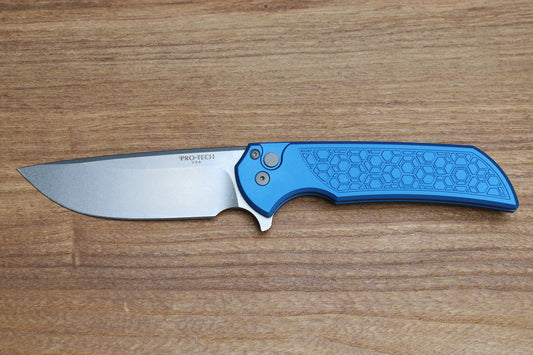 MORDAX - BLUE "GRIDLOCK" TEXTURED HANDLE - STONEWASH MAGNACUT BLADE - MX105-BLUE-GRIDLOCK