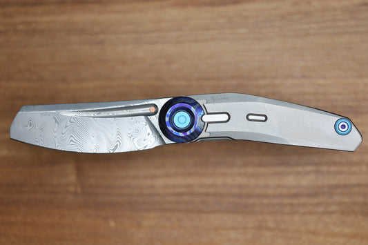 REATE KNIVES VULPEX VK-CLU TITANIUM WIRE WHEEL HANDLE ZIRCUTI ACCENTS WITH DAMASTEEL BLADE
