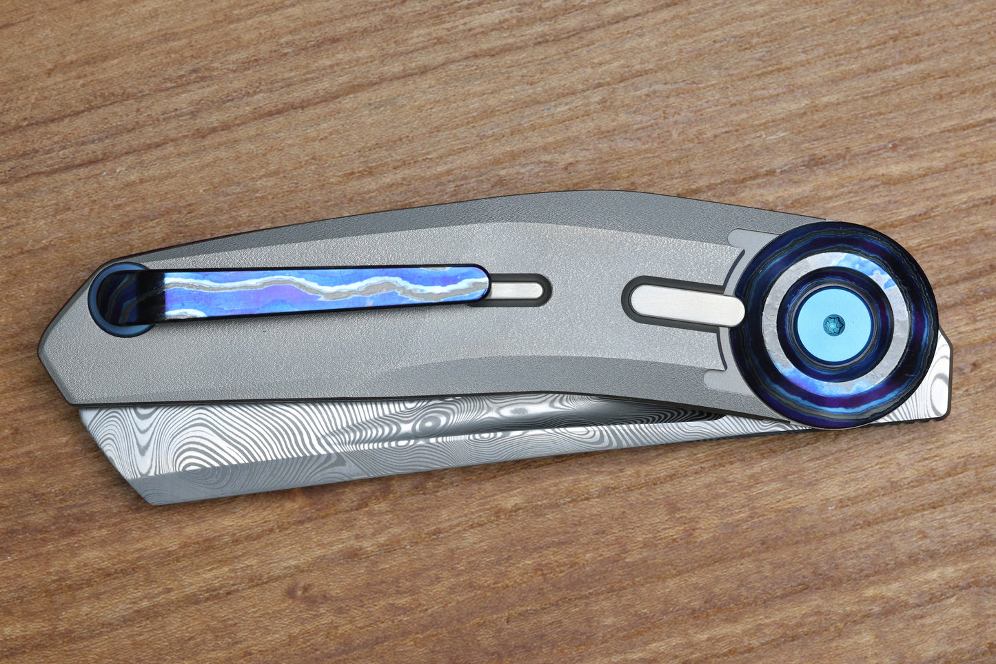 REATE KNIVES VULPEX VK-CLU TITANIUM WIRE WHEEL HANDLE ZIRCUTI ACCENTS WITH DAMASTEEL BLADE