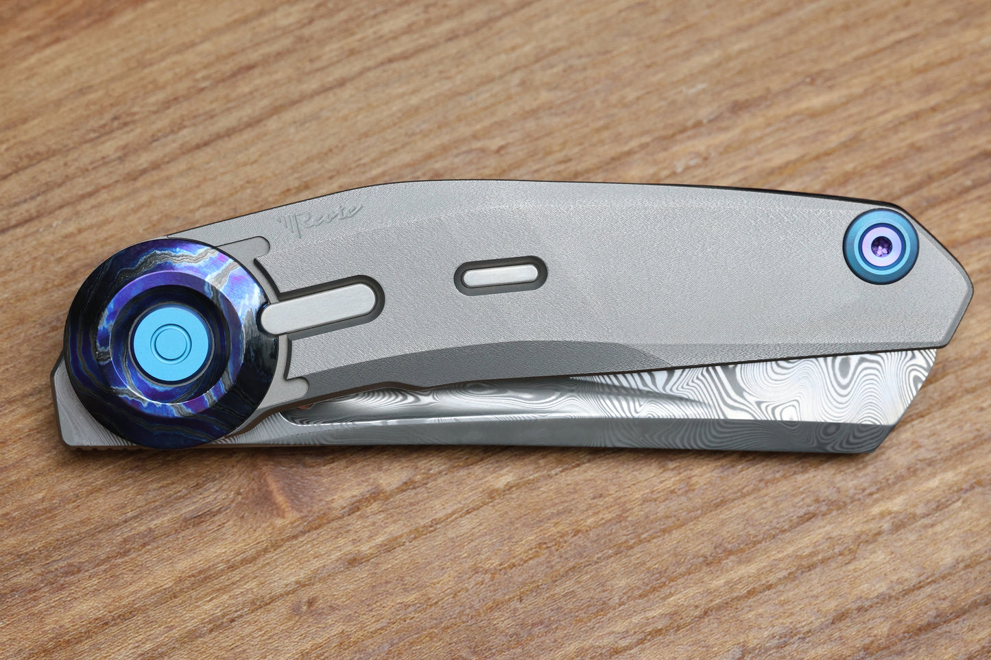 REATE KNIVES VULPEX VK-CLU TITANIUM WIRE WHEEL HANDLE ZIRCUTI ACCENTS WITH DAMASTEEL BLADE