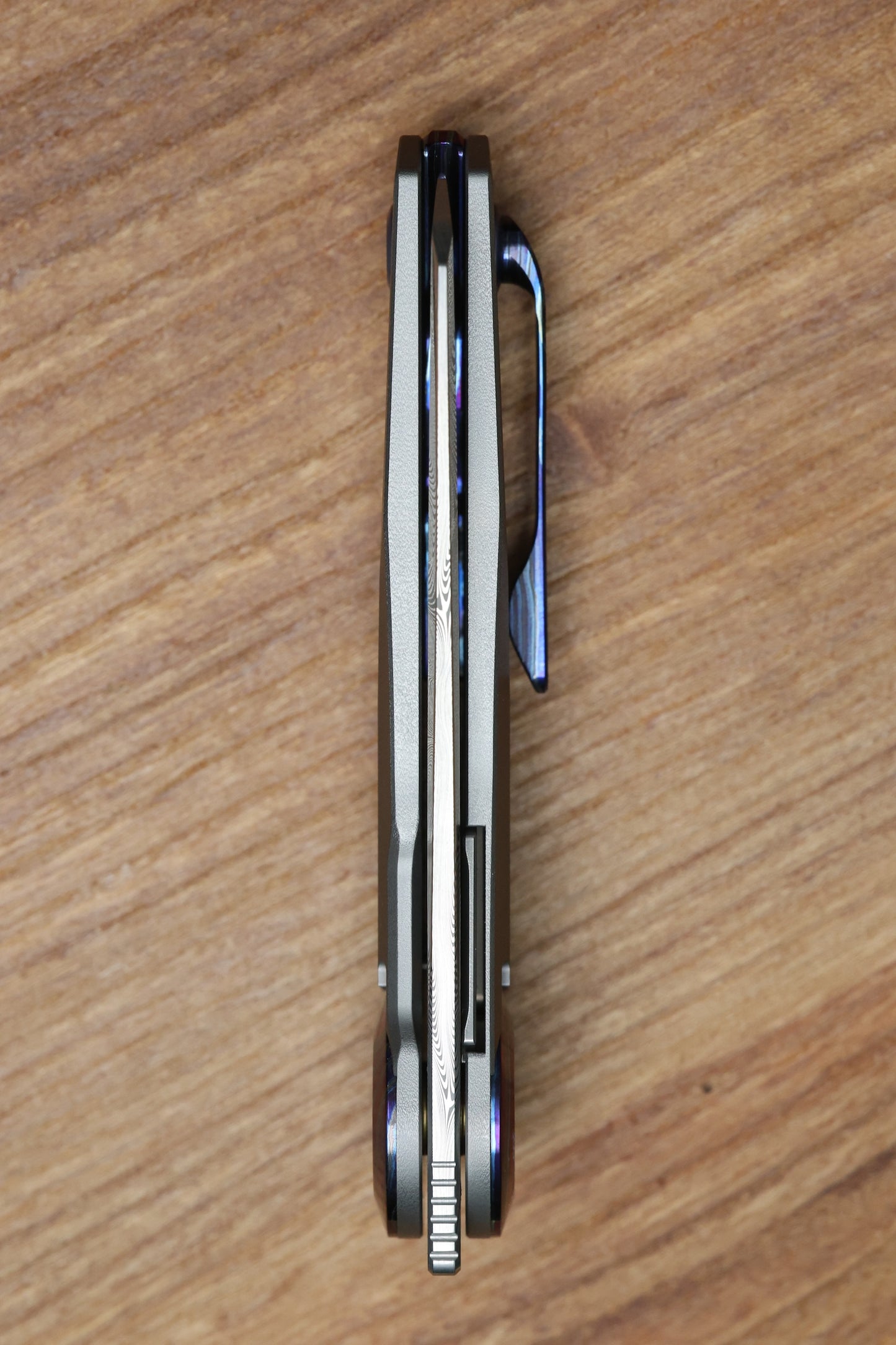 REATE KNIVES VULPEX VK-CLU TITANIUM WIRE WHEEL HANDLE ZIRCUTI ACCENTS WITH DAMASTEEL BLADE