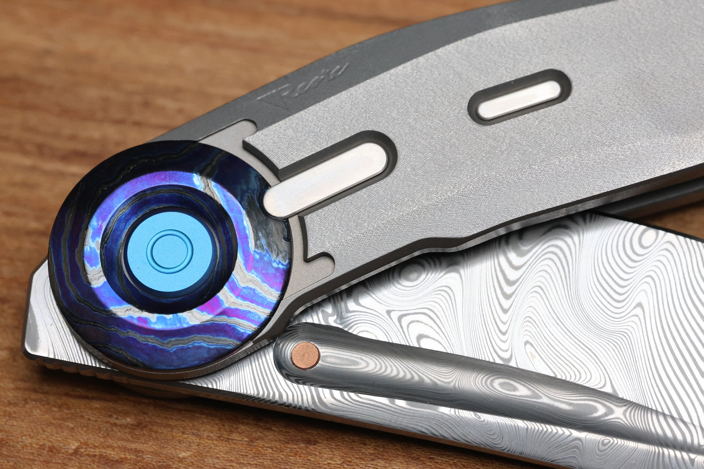 REATE KNIVES VULPEX VK-CLU TITANIUM WIRE WHEEL HANDLE ZIRCUTI ACCENTS WITH DAMASTEEL BLADE