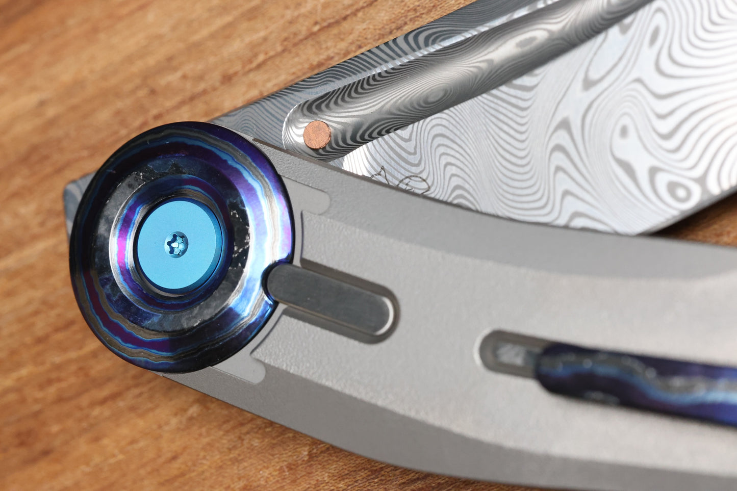 REATE KNIVES VULPEX VK-CLU TITANIUM WIRE WHEEL HANDLE ZIRCUTI ACCENTS WITH DAMASTEEL BLADE
