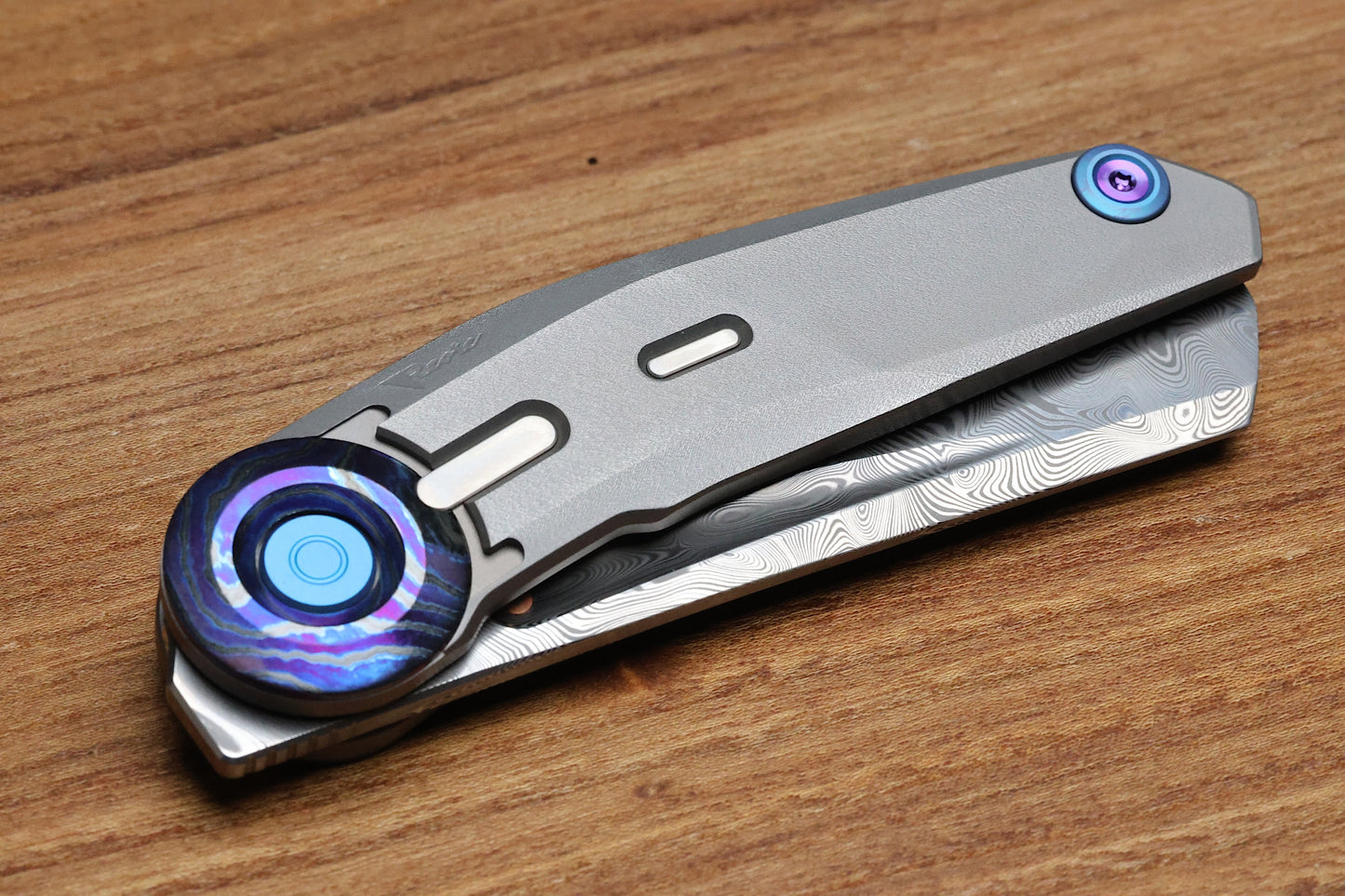REATE KNIVES VULPEX VK-CLU TITANIUM WIRE WHEEL HANDLE ZIRCUTI ACCENTS WITH DAMASTEEL BLADE