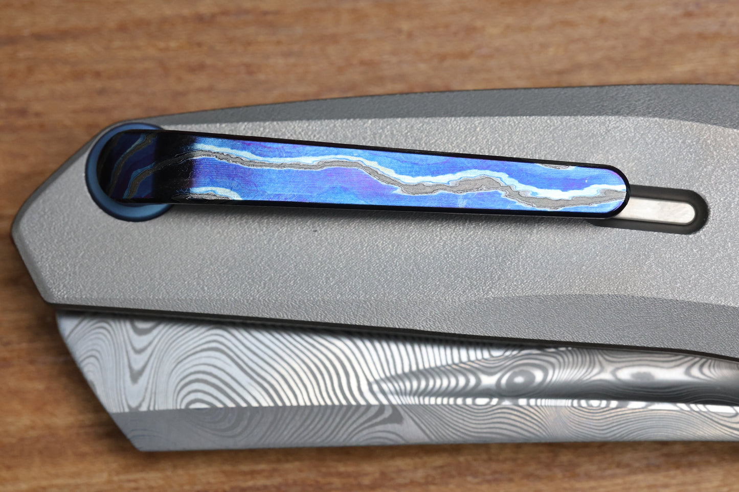REATE KNIVES VULPEX VK-CLU TITANIUM WIRE WHEEL HANDLE ZIRCUTI ACCENTS WITH DAMASTEEL BLADE