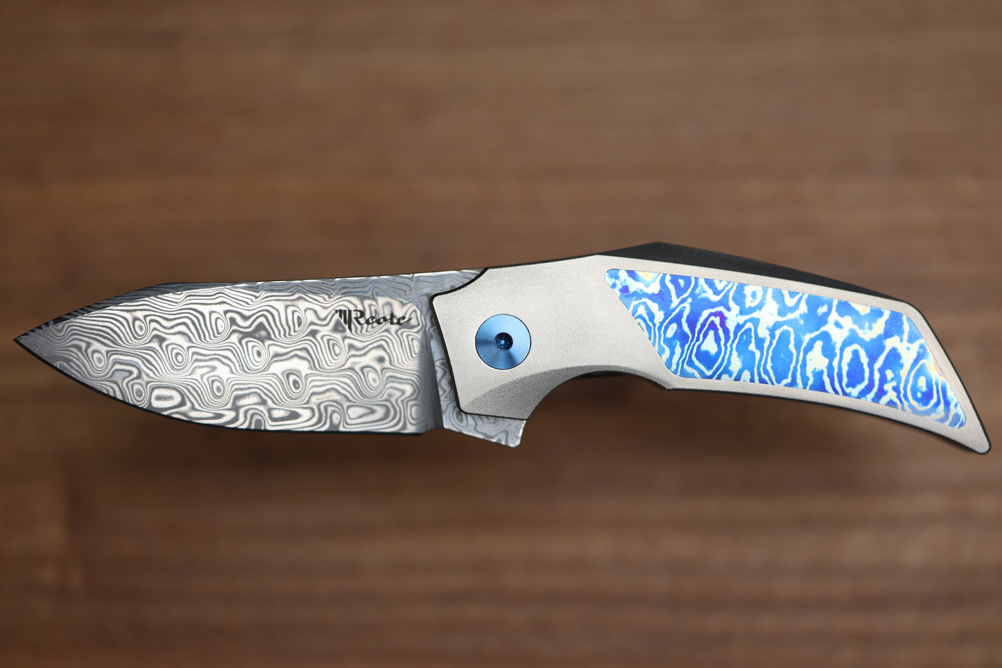 REATE KNIVES T2500 TI-BEAD BLAST HANDLE MOKUTI ACCENT DAMASTEEL ACID WASH 2.375" BLADE