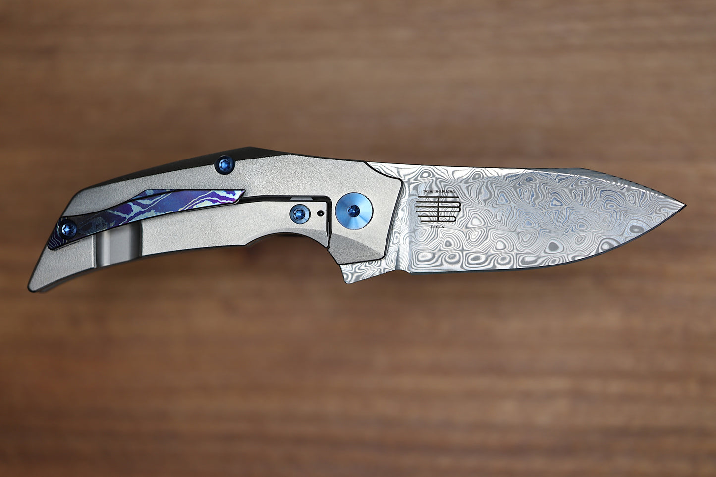 REATE KNIVES T2500 TI-BEAD BLAST HANDLE MOKUTI ACCENT DAMASTEEL ACID WASH 2.375" BLADE
