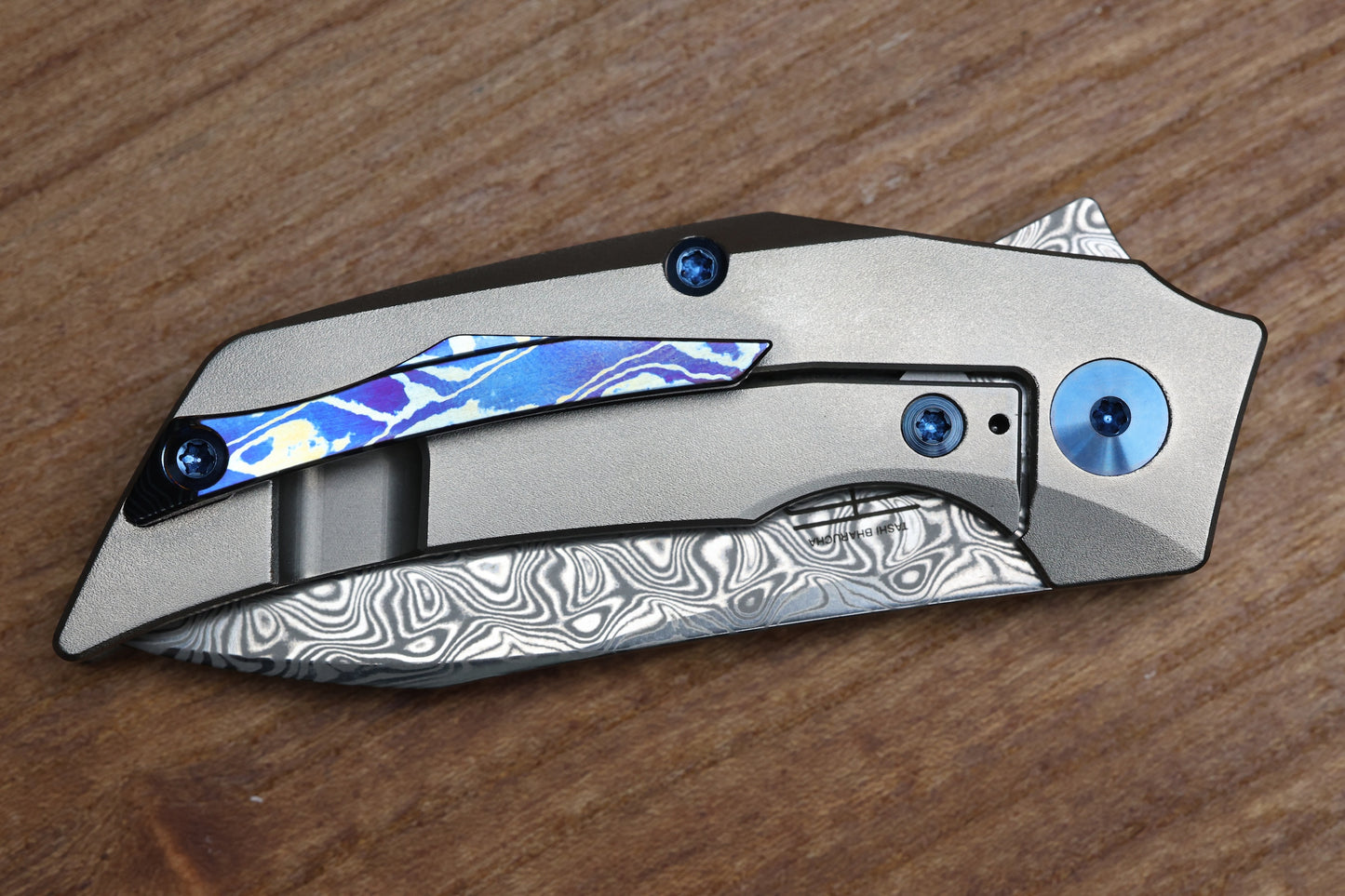 REATE KNIVES T2500 TI-BEAD BLAST HANDLE MOKUTI ACCENT DAMASTEEL ACID WASH 2.375" BLADE
