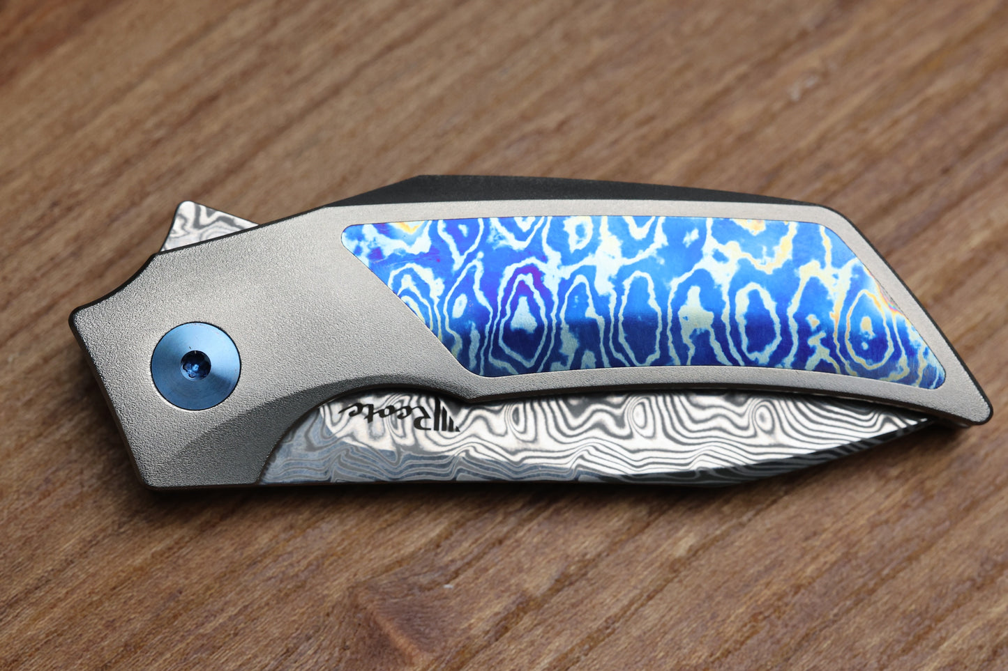 REATE KNIVES T2500 TI-BEAD BLAST HANDLE MOKUTI ACCENT DAMASTEEL ACID WASH 2.375" BLADE