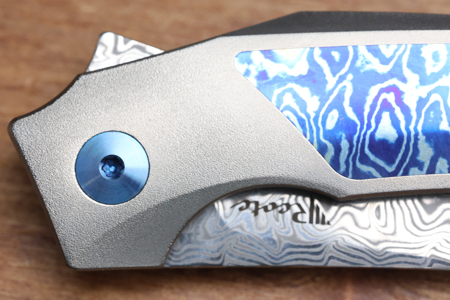 REATE KNIVES T2500 TI-BEAD BLAST HANDLE MOKUTI ACCENT DAMASTEEL ACID WASH 2.375" BLADE