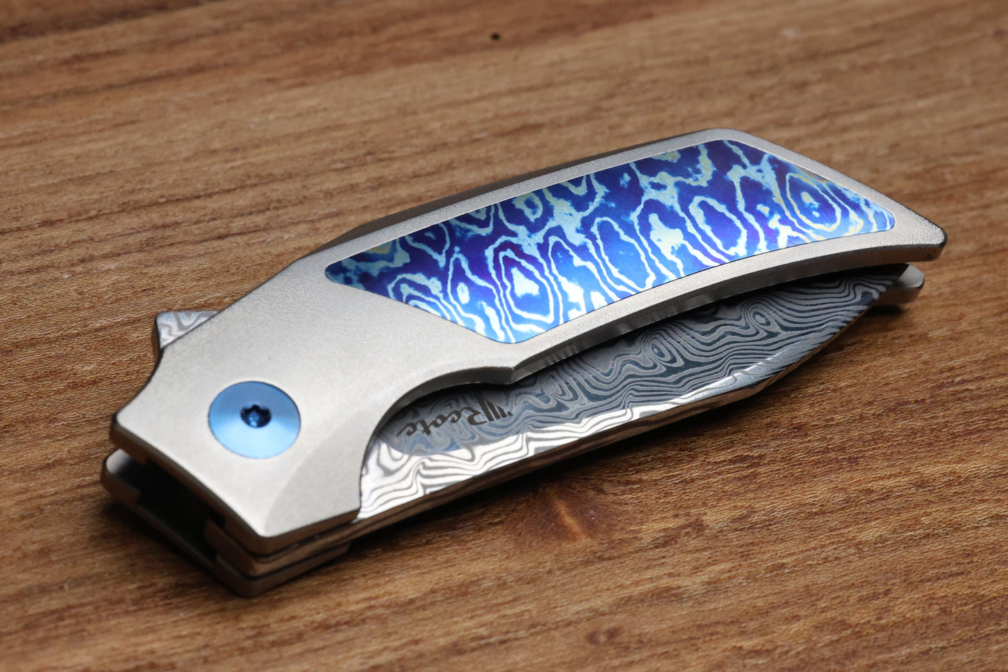 REATE KNIVES T2500 TI-BEAD BLAST HANDLE MOKUTI ACCENT DAMASTEEL ACID WASH 2.375" BLADE