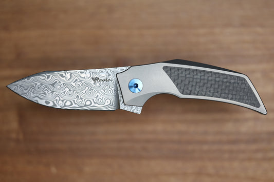 REATE KNIVES T2500 TI-BEAD BLAST HANDLE CARBON INLAY DAMASTEEL ACID WASH 2.375" BLADE