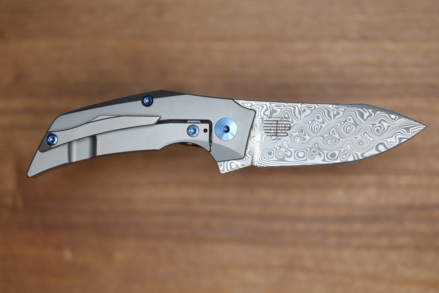 REATE KNIVES T2500 TI-BEAD BLAST HANDLE CARBON INLAY DAMASTEEL ACID WASH 2.375" BLADE