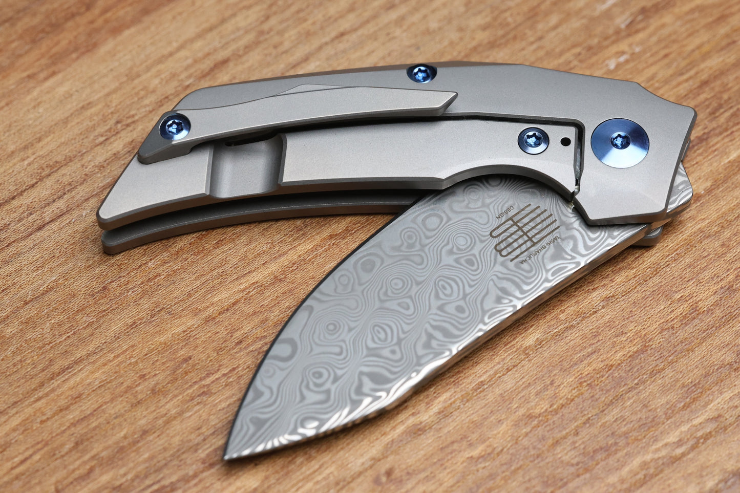 REATE KNIVES T2500 TI-BEAD BLAST HANDLE CARBON INLAY DAMASTEEL ACID WASH 2.375" BLADE
