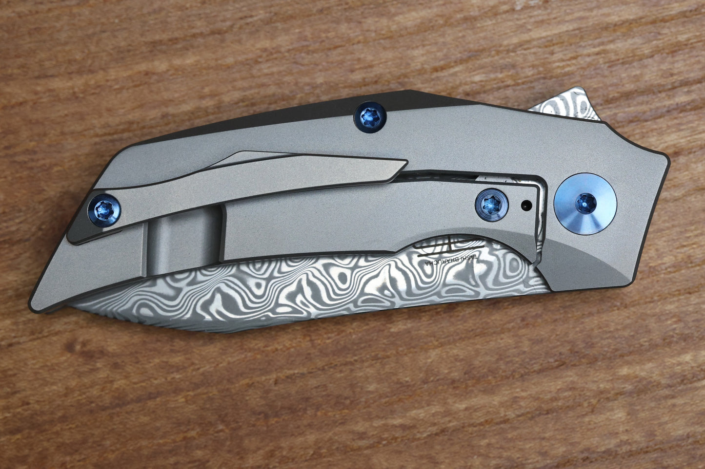 REATE KNIVES T2500 TI-BEAD BLAST HANDLE CARBON INLAY DAMASTEEL ACID WASH 2.375" BLADE