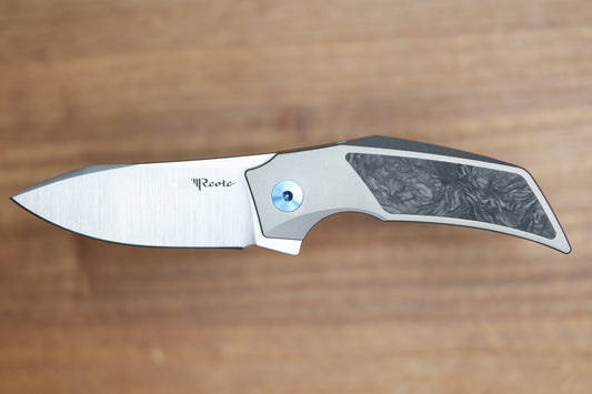 REATE KNIVES T2500 TI-BEAD BLAST HANDLE CARBON INLAY BELT SATIN M390 2.375" BLADE
