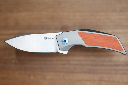 REATE KNIVES T2500 TI-BEAD BLAST HANDLE ORANGE G10  INLAY BELT SATIN M390 2.375" BLADE