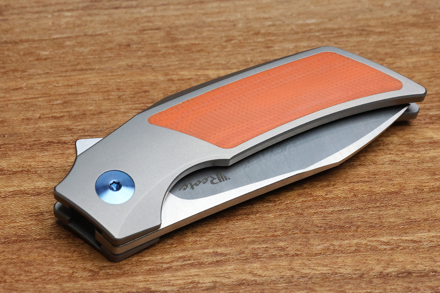 REATE KNIVES T2500 TI-BEAD BLAST HANDLE ORANGE G10  INLAY BELT SATIN M390 2.375" BLADE