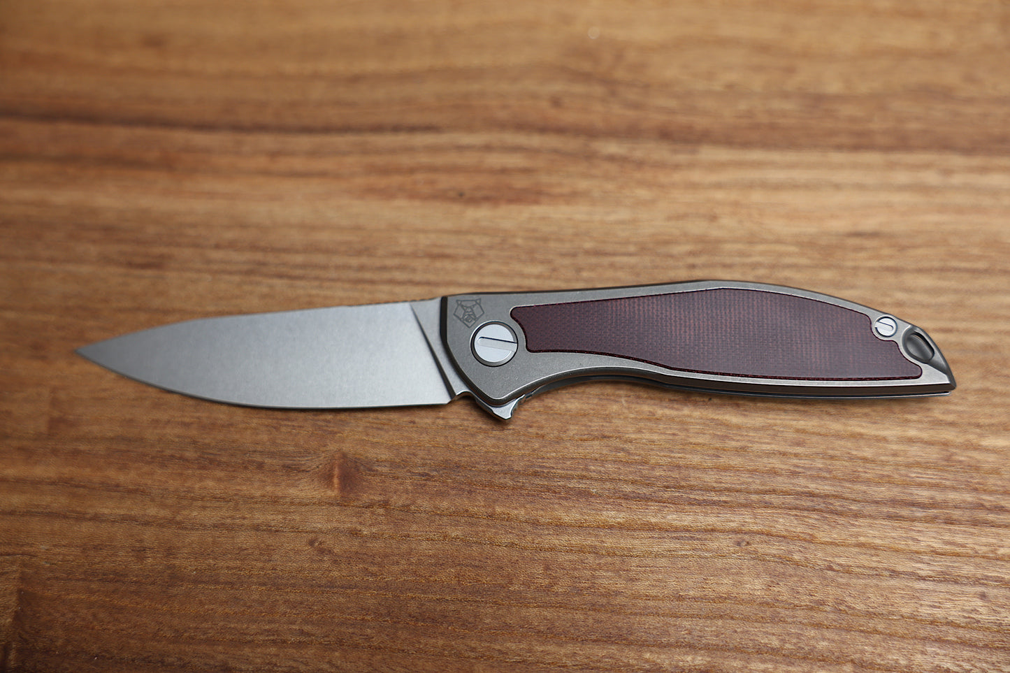 SHIROGOROV NEON NL – ELMAX BLADE – TITANIUM HANDLE W/ MAROON MICARTA INLAY – MRBS