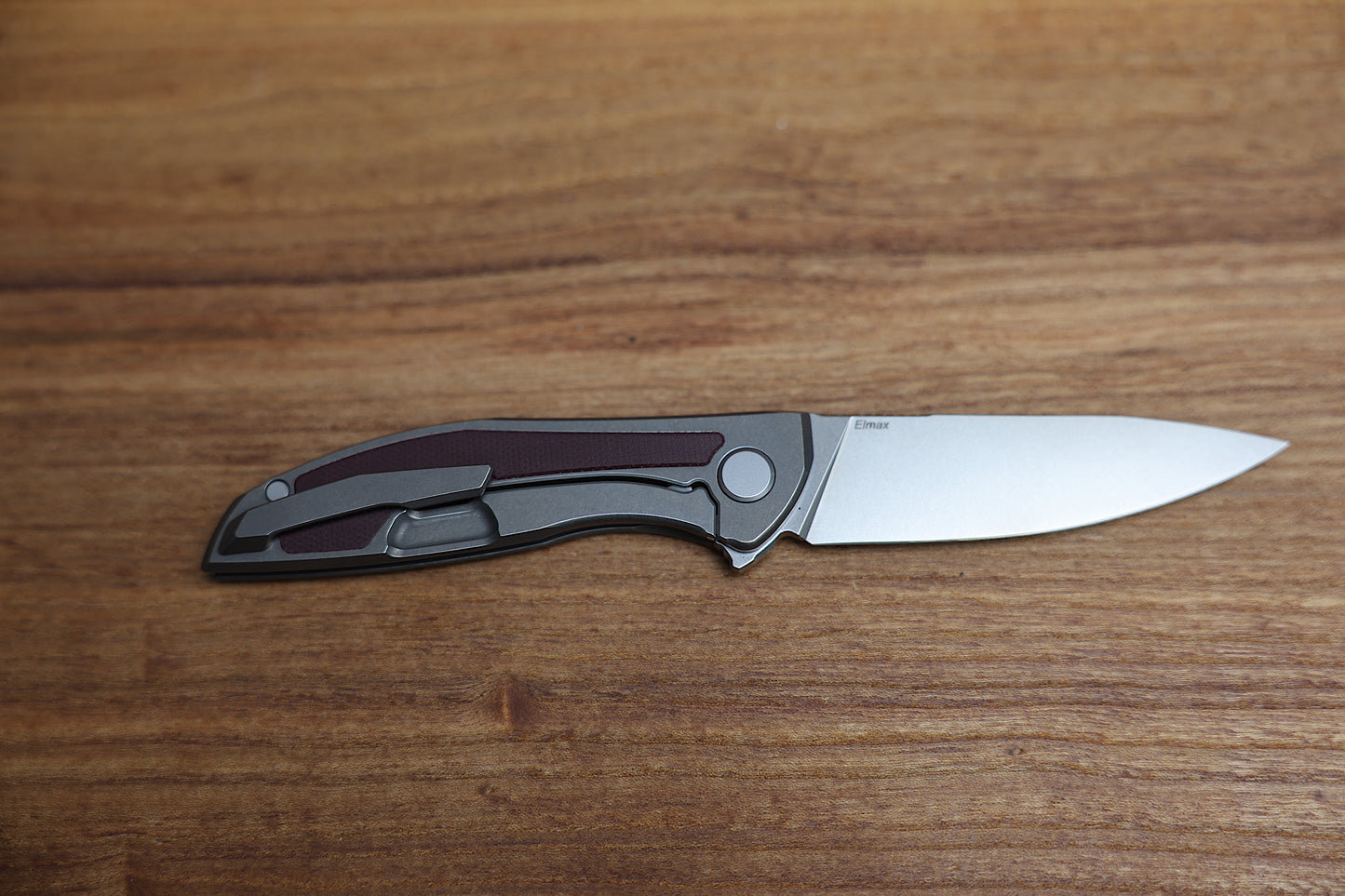 SHIROGOROV NEON NL – ELMAX BLADE – TITANIUM HANDLE W/ MAROON MICARTA INLAY – MRBS