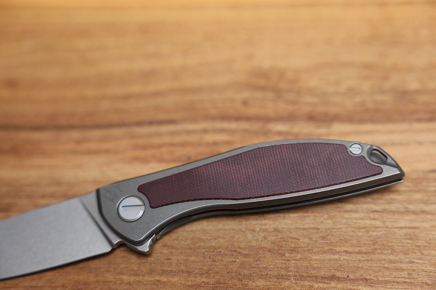 SHIROGOROV NEON NL – ELMAX BLADE – TITANIUM HANDLE W/ MAROON MICARTA INLAY – MRBS