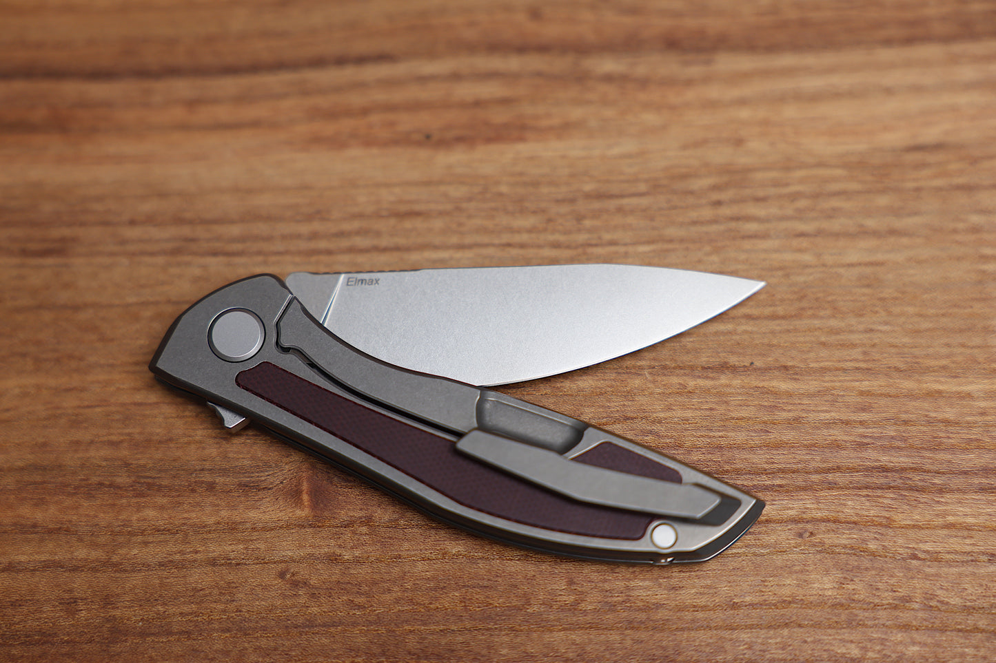 SHIROGOROV NEON NL – ELMAX BLADE – TITANIUM HANDLE W/ MAROON MICARTA INLAY – MRBS