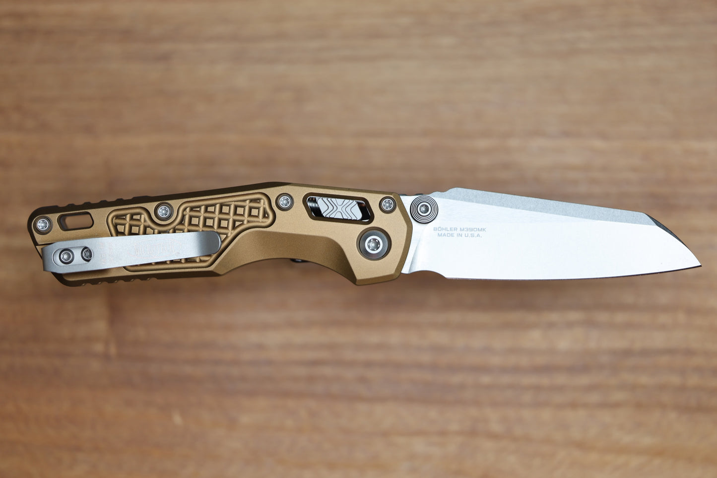 MICROTECH MSI RAM LOK MINI TAN FRAG ALUMINUM HANDLES W/ STONEWASH M390MK 210M-10FRTA