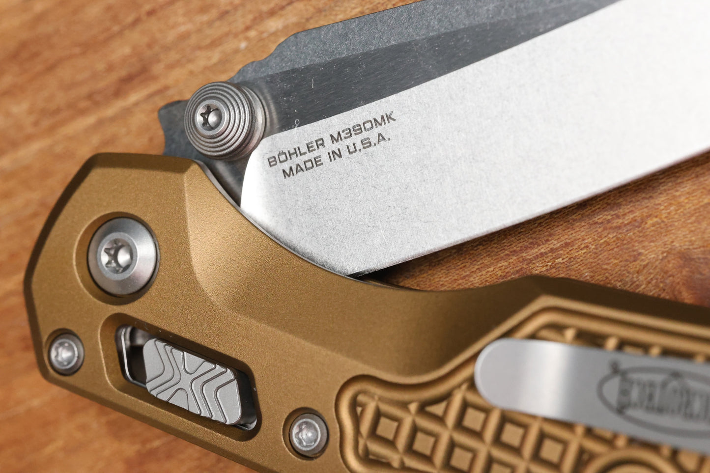 MICROTECH MSI RAM LOK MINI TAN FRAG ALUMINUM HANDLES W/ STONEWASH M390MK 210M-10FRTA