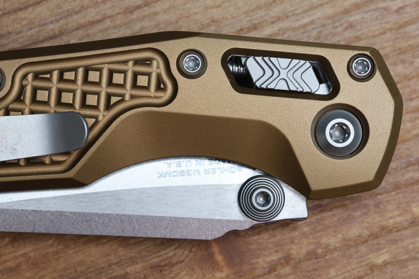 MICROTECH MSI RAM LOK MINI TAN FRAG ALUMINUM HANDLES W/ STONEWASH M390MK 210M-10FRTA