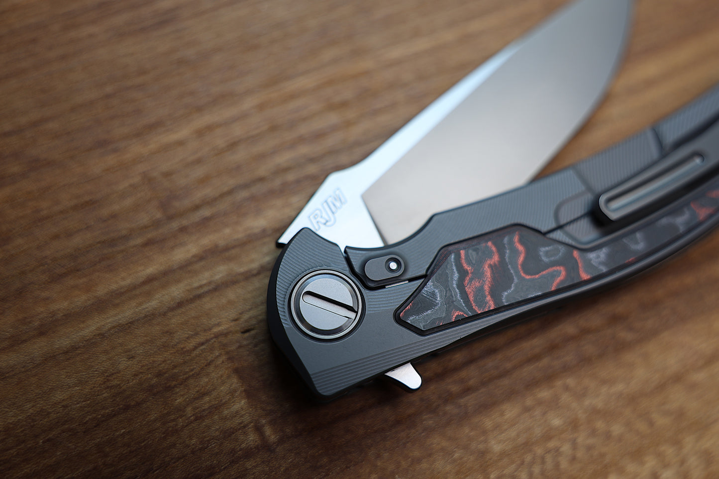 SHIROGOROV “LIMITED EDITION” RJ MARTIN DESIGN MOLTEN OVERKILL – MAGNACUT BLADE – TITANIUM HANDLE W/ LAVA & ASH CARBOTI INLAYS – SRRBS