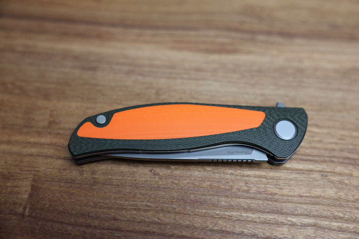 SHIROGOROV F3 – OUTDOOR SPECIAL EDITION – CROMAX PM BLADE – GREEN AND ORANGE G10 HANDLE – MRBS