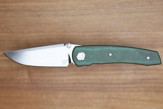 SHARKNIVCO WAKA V4.9 GREEN CAMOQUARTZ LINER LOCK RWL34 HAND SATIN BLADE