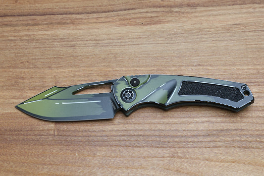 HERETIC KNIVES PARIAH M/A BUTTON LOCK CEL SHADE OD GREEN ALUMINUM HANDLES W/ MAGNACUT & TRITIUM INLAID BUTTON H046-CS-OD