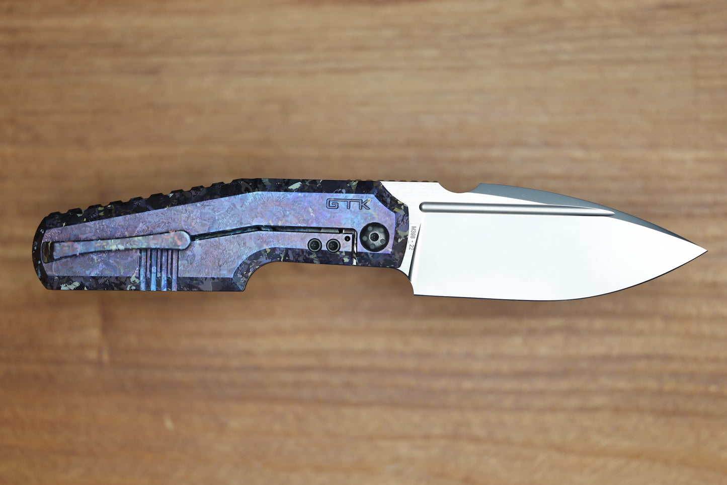 CUSTOM KNIFE FACTORY ELEMENTAK - M398 BLADE - PURPLE CRYSTALTI HANDLE (THOMAS GONY DESIGN)