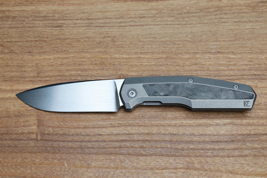 CUSTOM KNIFE FACTORY FIF18 TUMBLED TITANIUM HANDLES W/ CARBON FIBER INLAY & M398