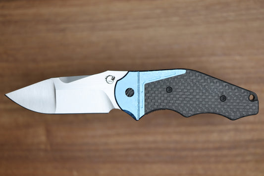 YAN's GTC CABOT CARBON FIBER BLUE CRYSTALIZED TITANIUM HANDLE S90V BLADE