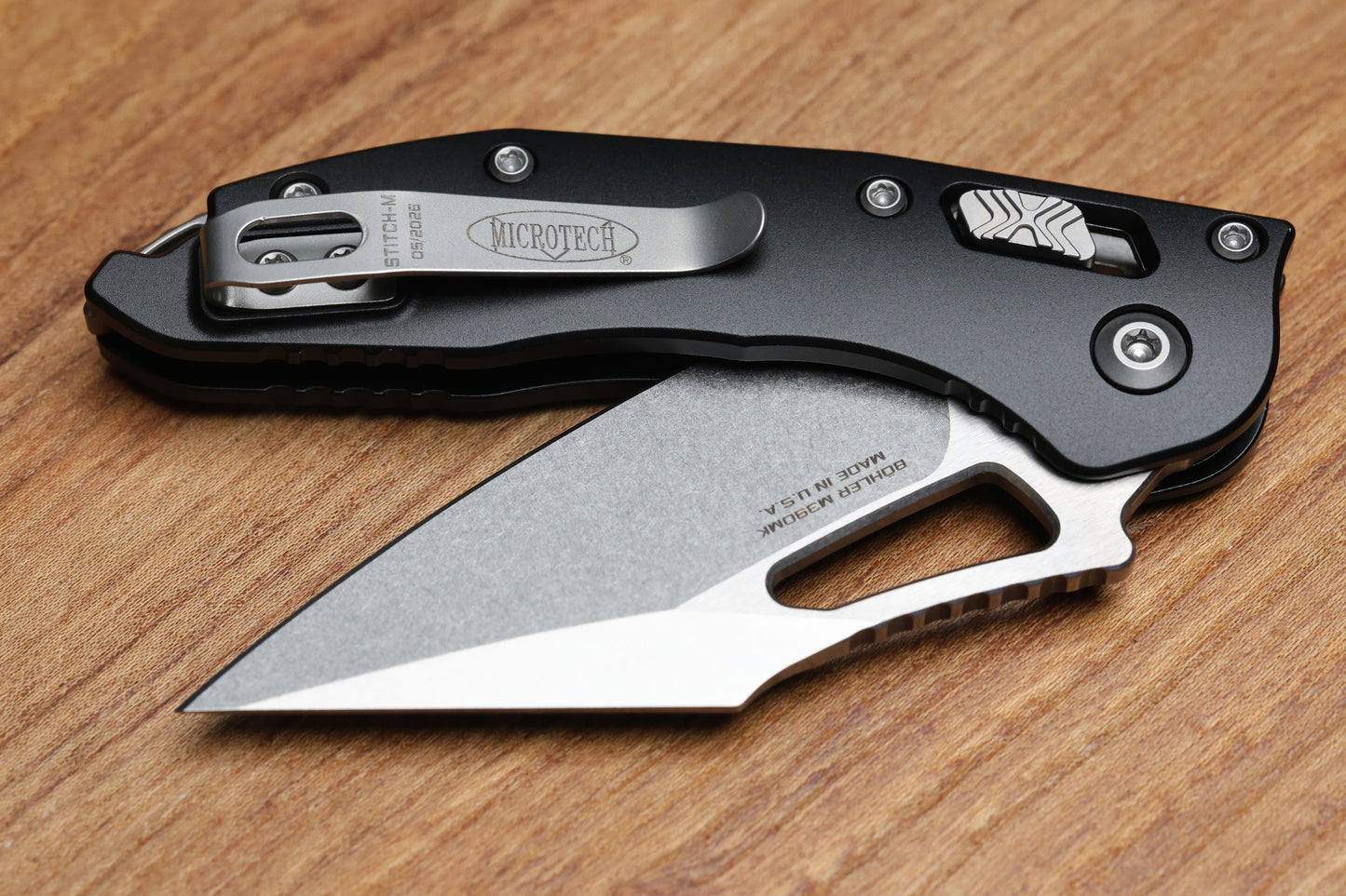 MICROTECH KNIVES MANUAL M-STITCH RAM LOK BLACK SMOOTH ALUMINUM HANDLES & STONEWASH M390MK 169MRL-10