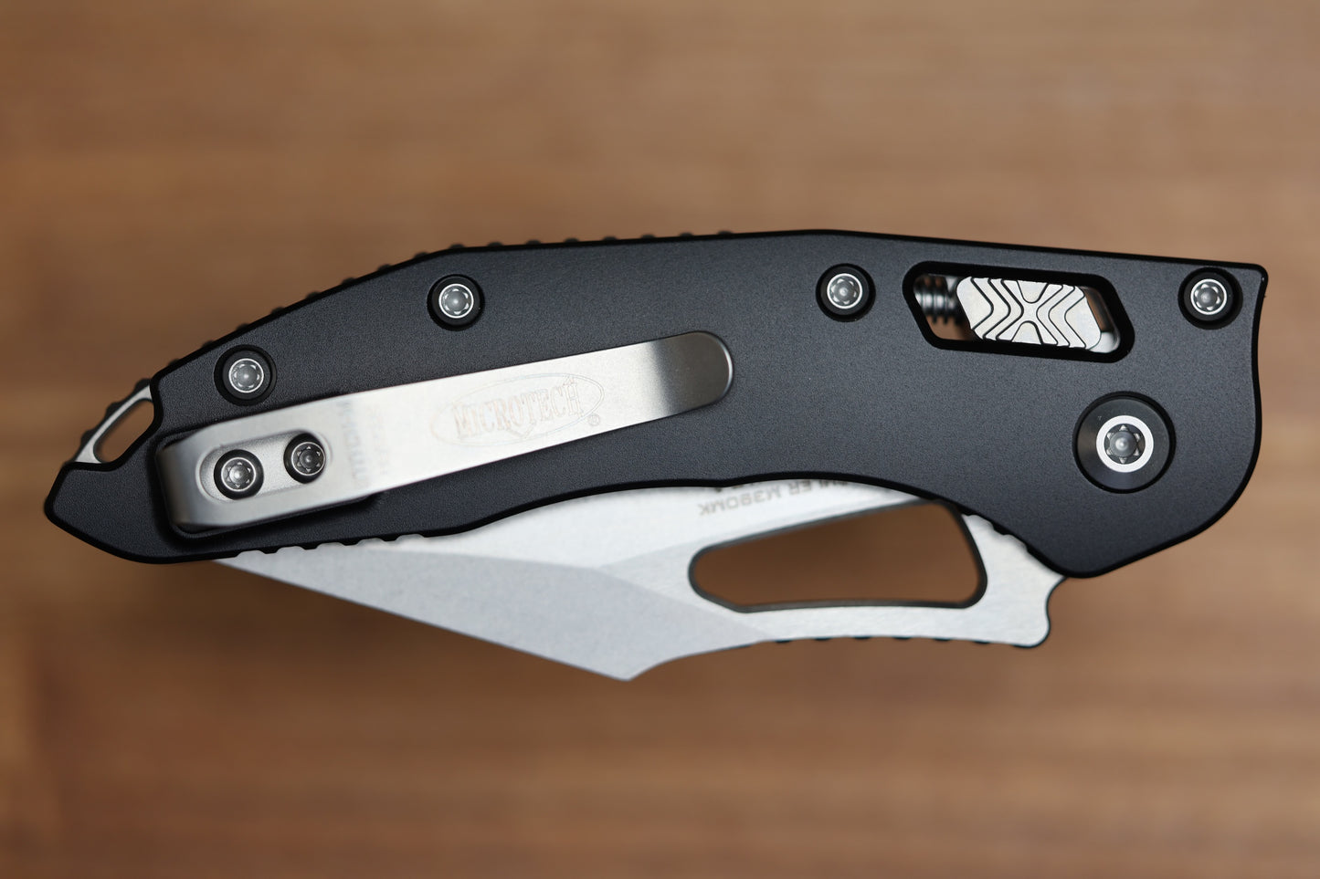 MICROTECH KNIVES MANUAL M-STITCH RAM LOK BLACK SMOOTH ALUMINUM HANDLES & STONEWASH M390MK 169MRL-10