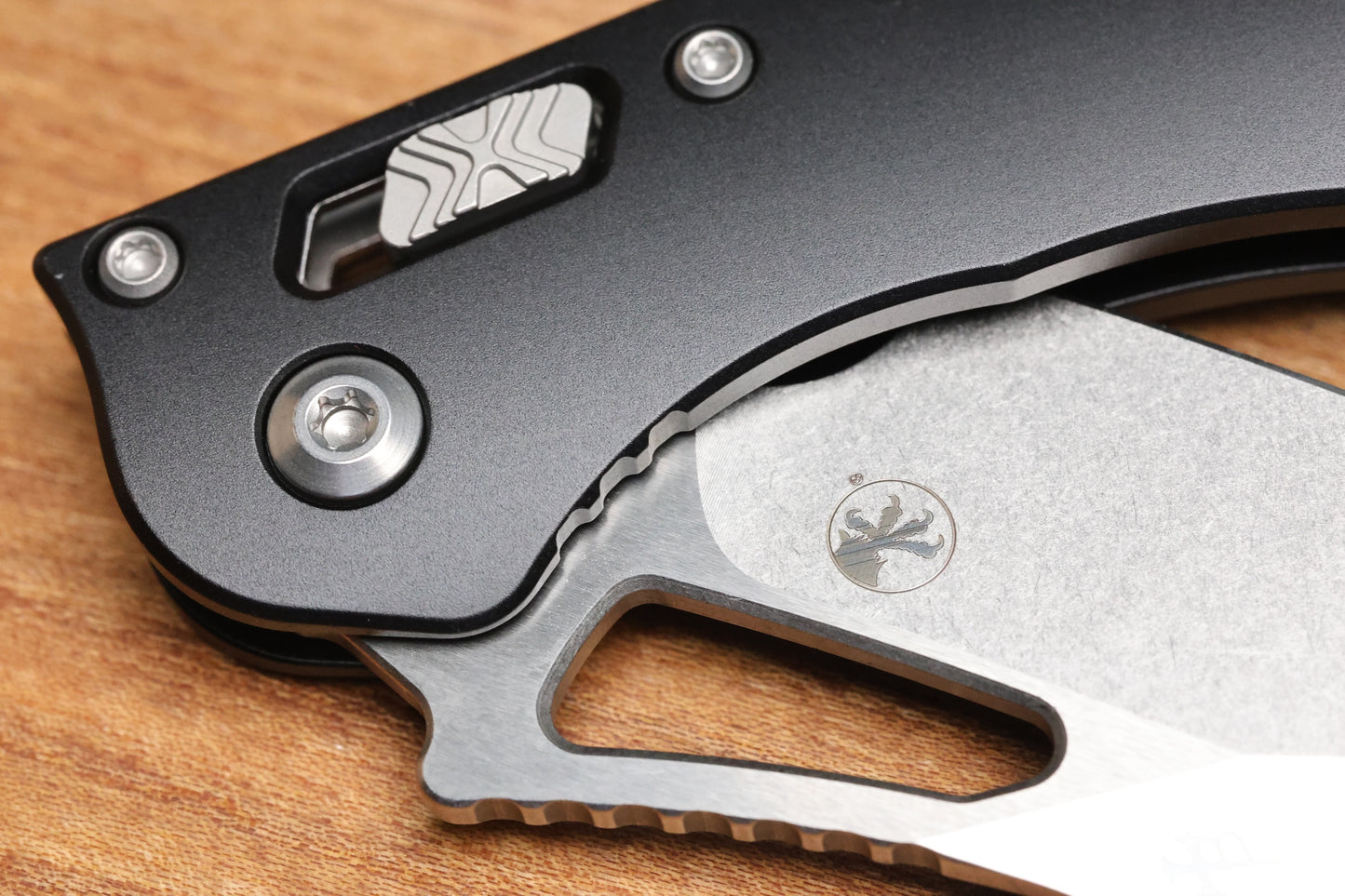 MICROTECH KNIVES MANUAL M-STITCH RAM LOK BLACK SMOOTH ALUMINUM HANDLES & STONEWASH M390MK 169MRL-10