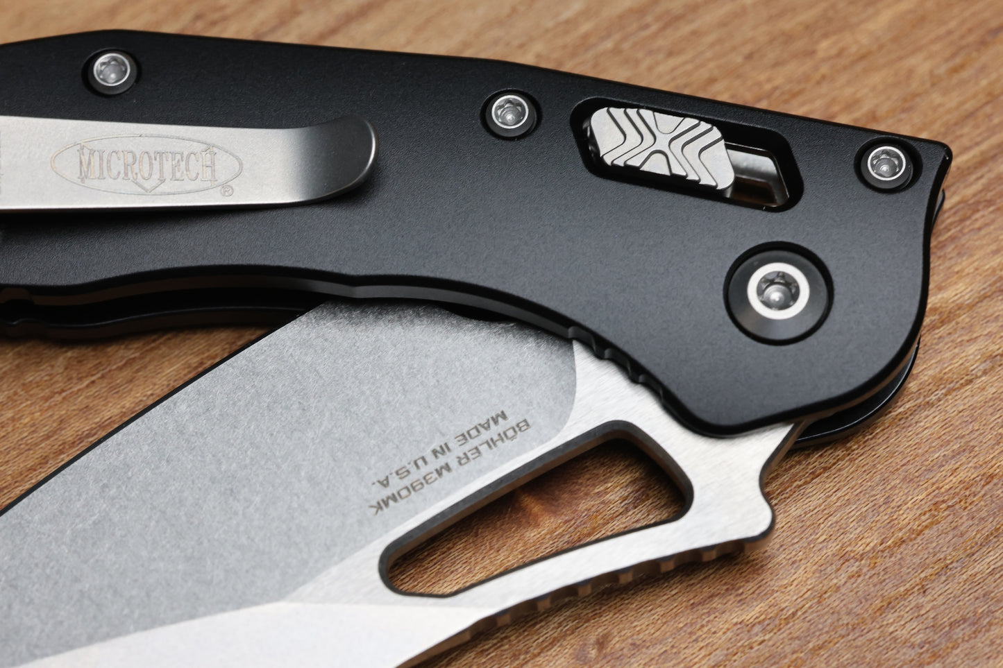 MICROTECH KNIVES MANUAL M-STITCH RAM LOK BLACK SMOOTH ALUMINUM HANDLES & STONEWASH M390MK 169MRL-10