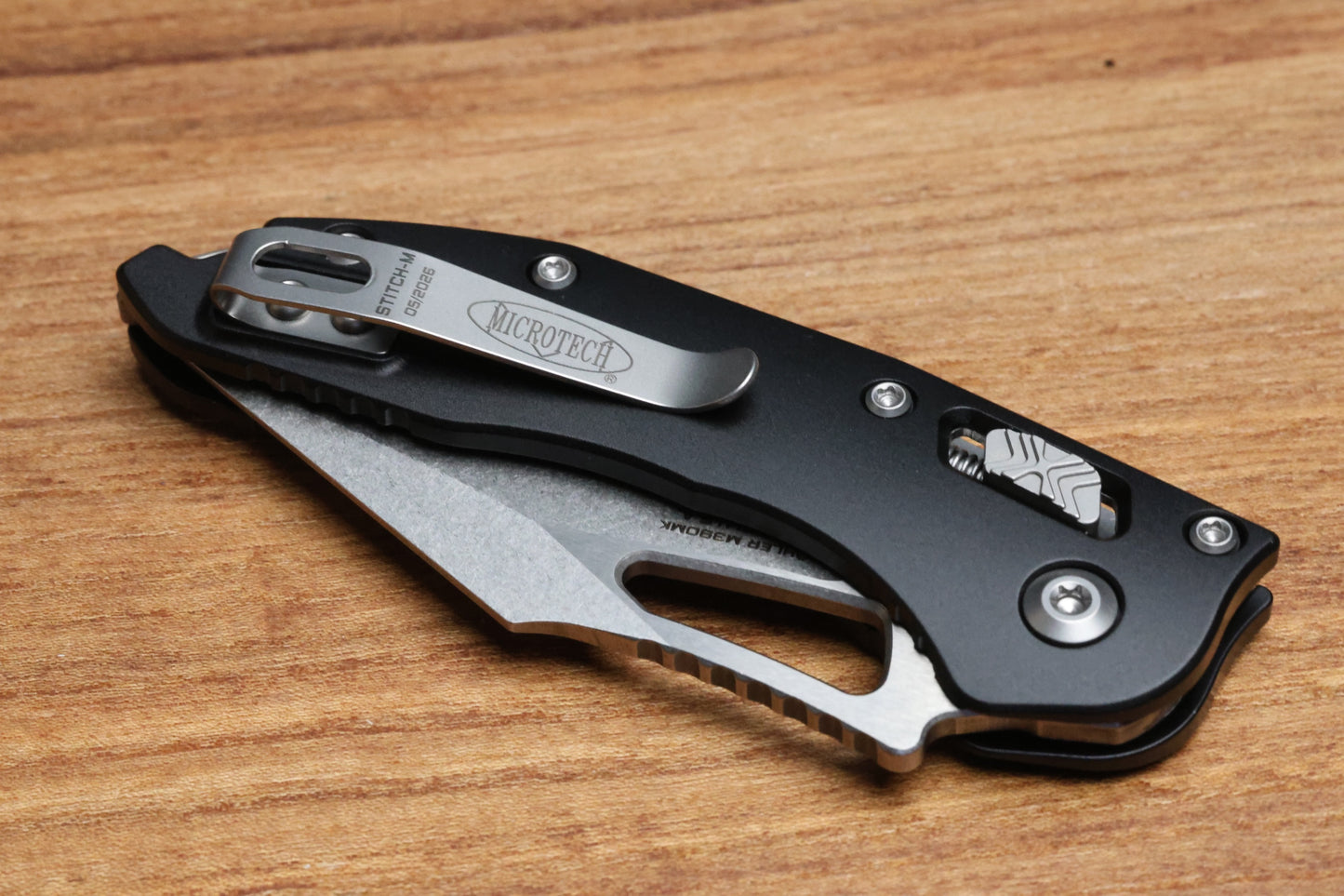 MICROTECH KNIVES MANUAL M-STITCH RAM LOK BLACK SMOOTH ALUMINUM HANDLES & STONEWASH M390MK 169MRL-10