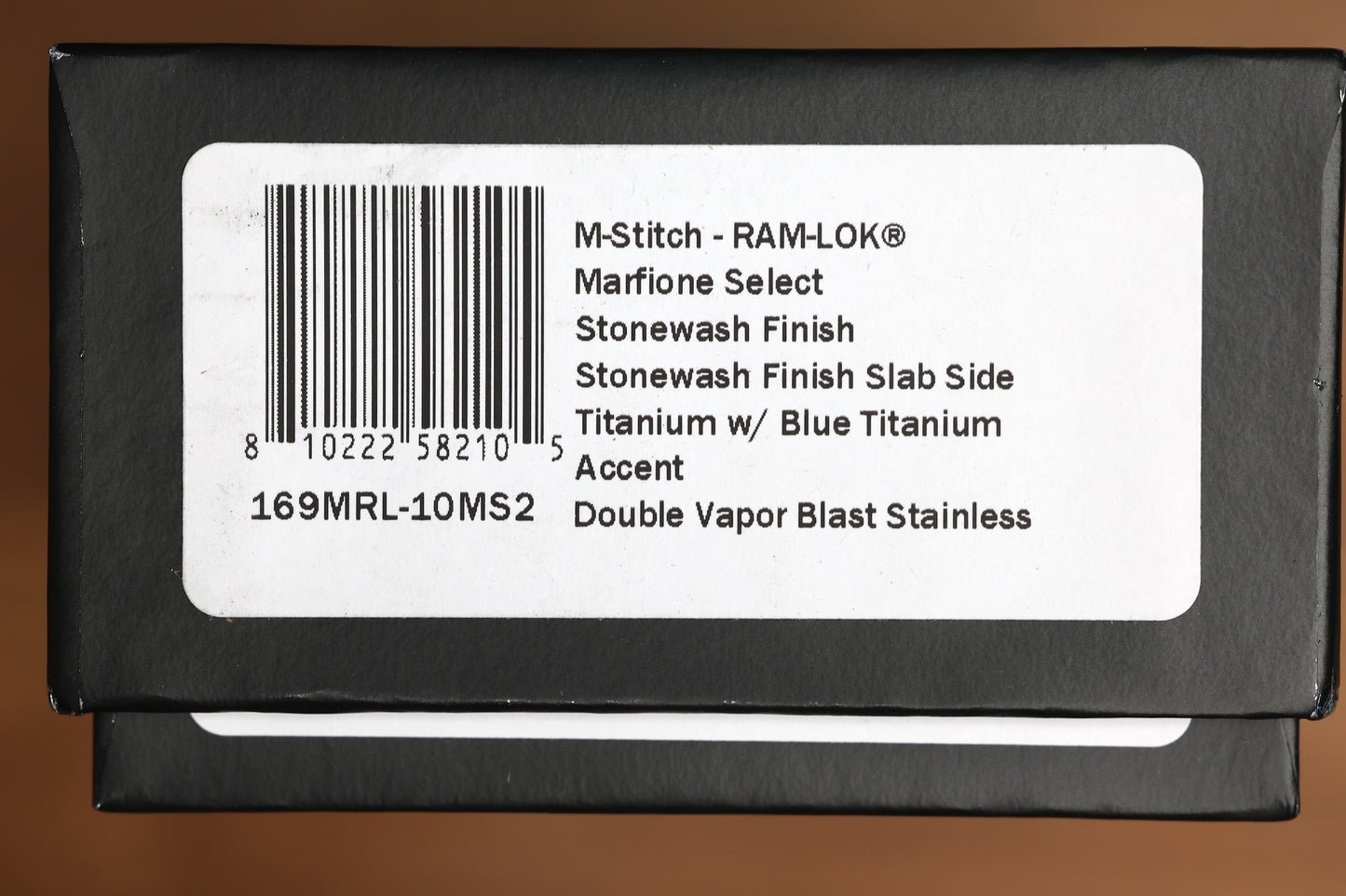 MARFIONE SELECT MANUAL M-STITCH RAM LOK SLAB SIDE TITANIUM HANDLES W/ BLUE ACCENTS & STONEWASH M390MK 169MRL-10MS2