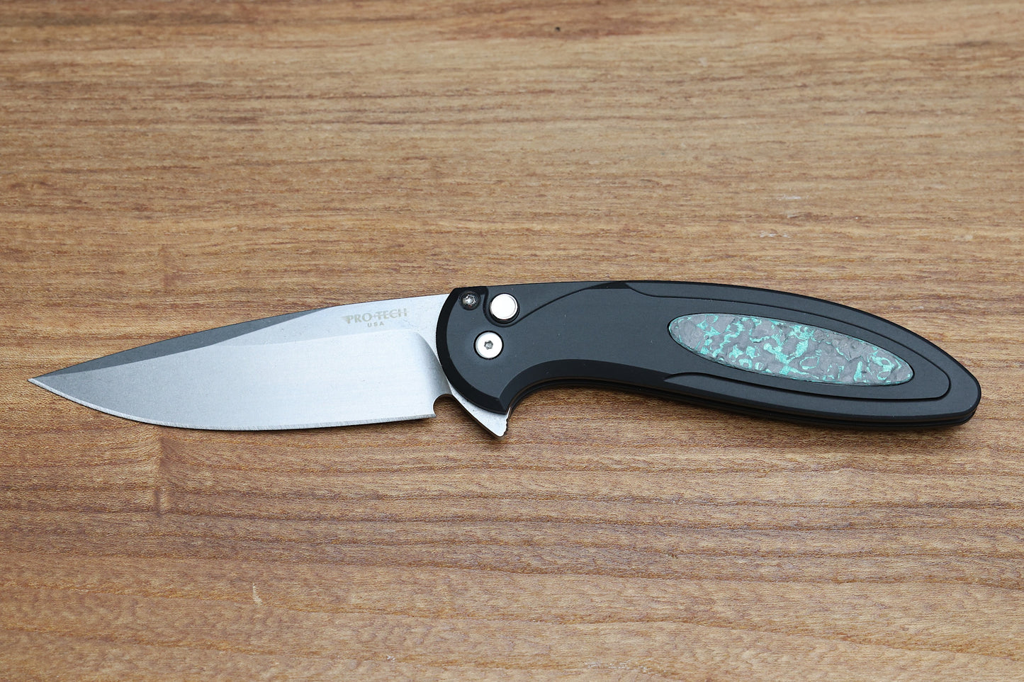 PRO-TECH CAMBRIA MANUAL BLACK ALUMINUM HANDLES W/ TECHNOCARBO TEAL INLAY & MAGNACUT BSA25.CAMBRIA.1