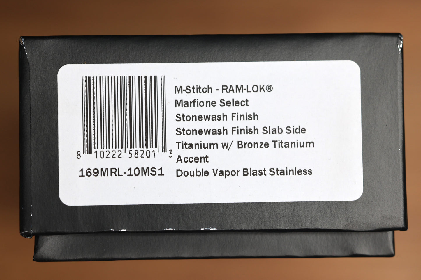 MARFIONE SELECT MANUAL M-STITCH RAM LOK SLAB SIDE TITANIUM HANDLES W/ BRONZE ACCENTS & STONEWASH M390MK 169MRL-10MS1