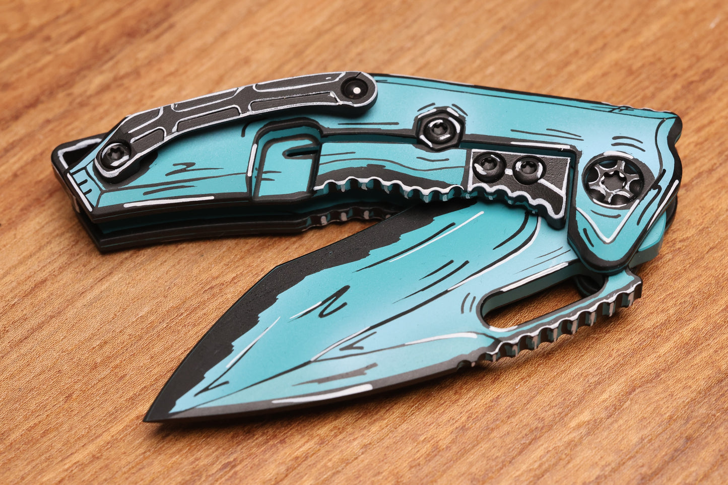 HERETIC KNIVES MEDUSA MANUAL TURQUOISE CEL SHADE W/ MAGNACUT RECURVE H010-CS-TQ