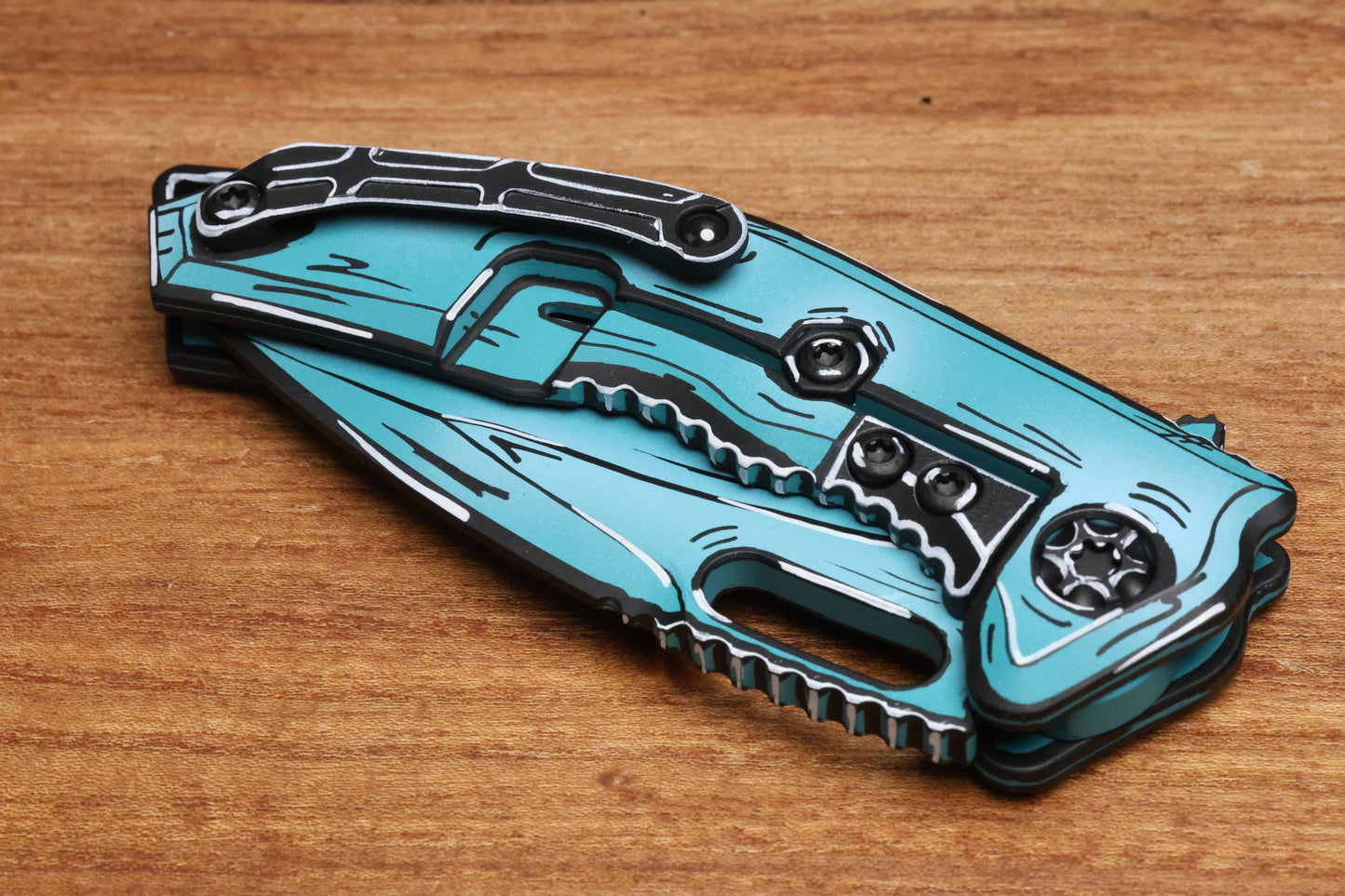 HERETIC KNIVES MEDUSA MANUAL TURQUOISE CEL SHADE W/ MAGNACUT RECURVE H010-CS-TQ