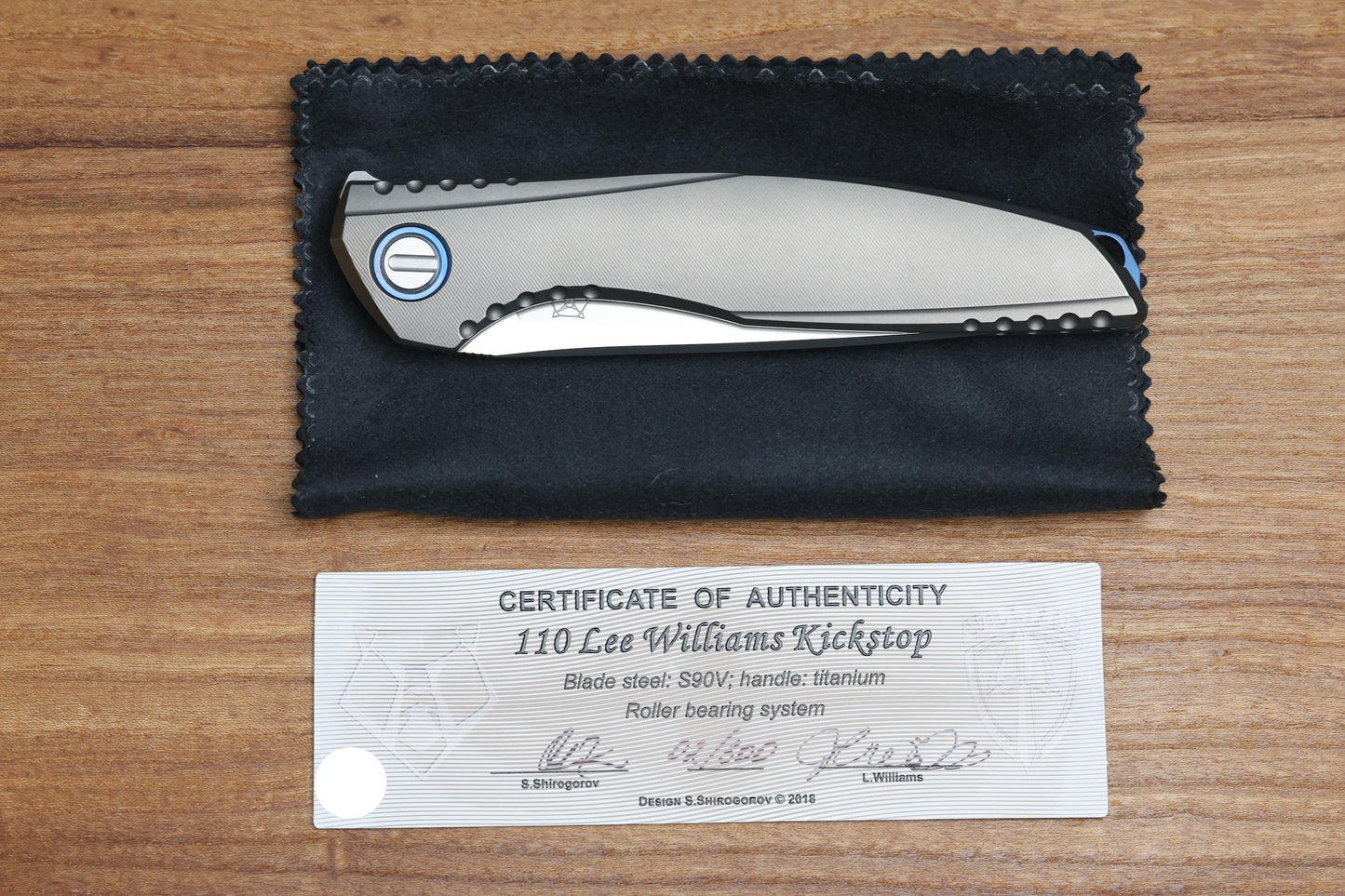SHIROGOROV AND LEE WILLIAMS COLLABORATION 110 KS SAPPHIRE BLUE S90V BLADE SRRBS (PREOWNED)